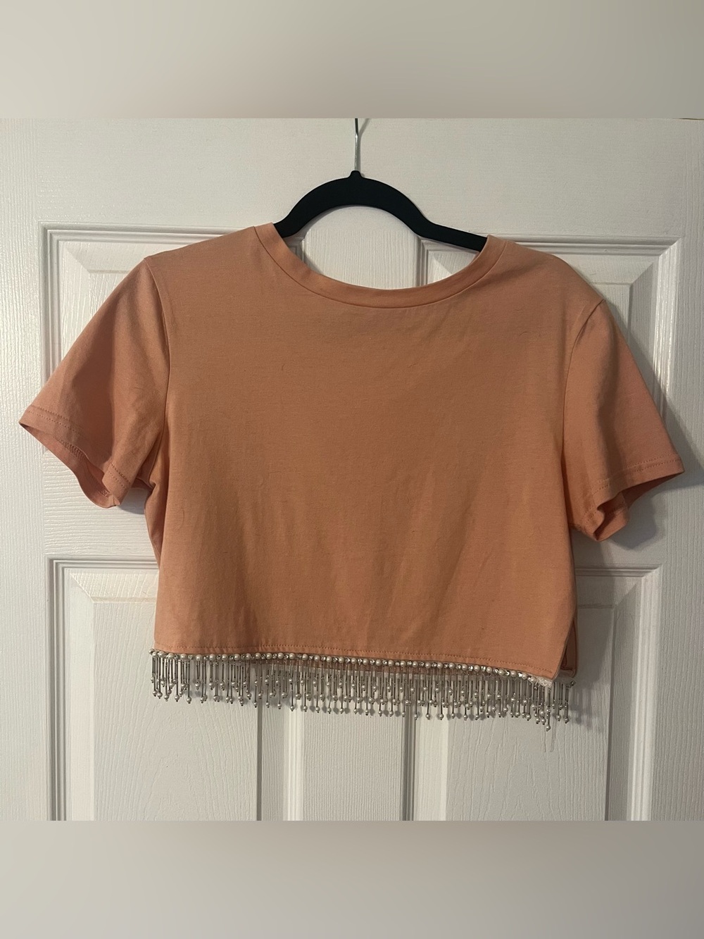 Pearl Fringe Peach Crop Tee - Women